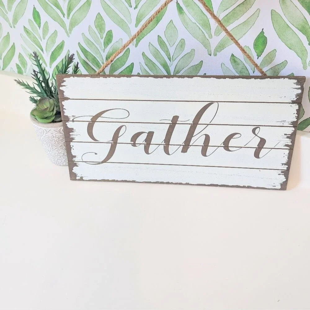 Gather Fall Thanksgiving Sign Wall Hanger Rustic Farmhouse 16